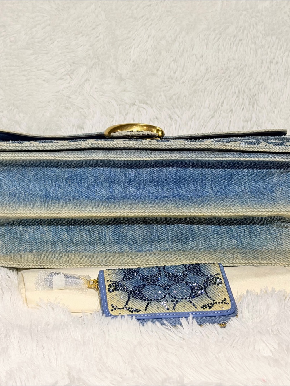 Coach Tabby 36 Crystal Signature Jacquard Denim  Bag+Crystal Denim card case NWT - Picture 6 of 13